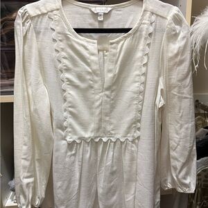 crown & ivy Cream Ruffle Yoke Peasant Blouse